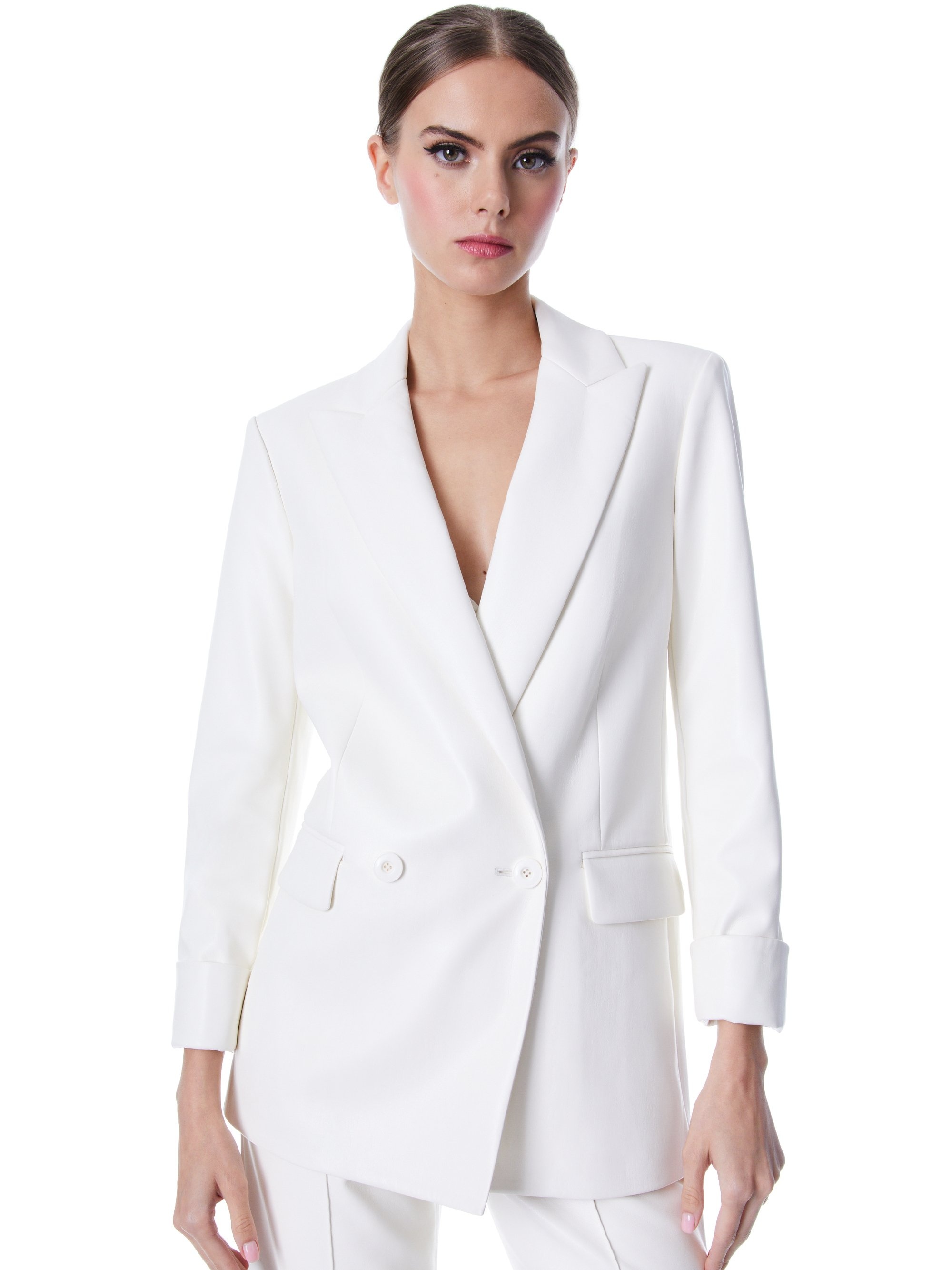 JUSTIN VEGAN LEATHER DOUBLE BREASTED BLAZER - 2