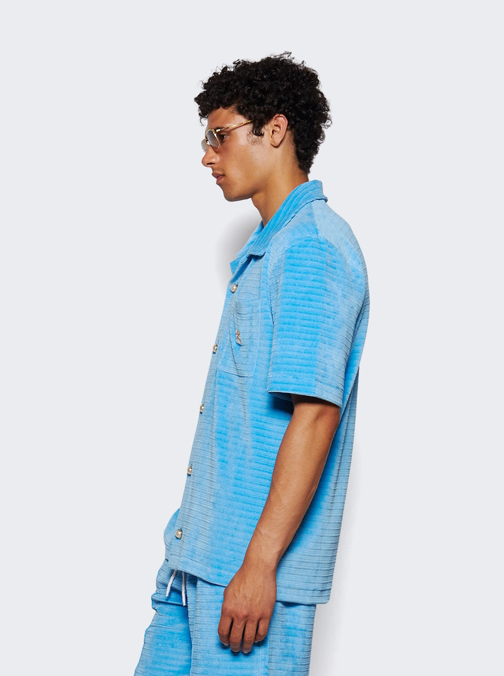 Velour Short Sleeved Shirt Blue - 3