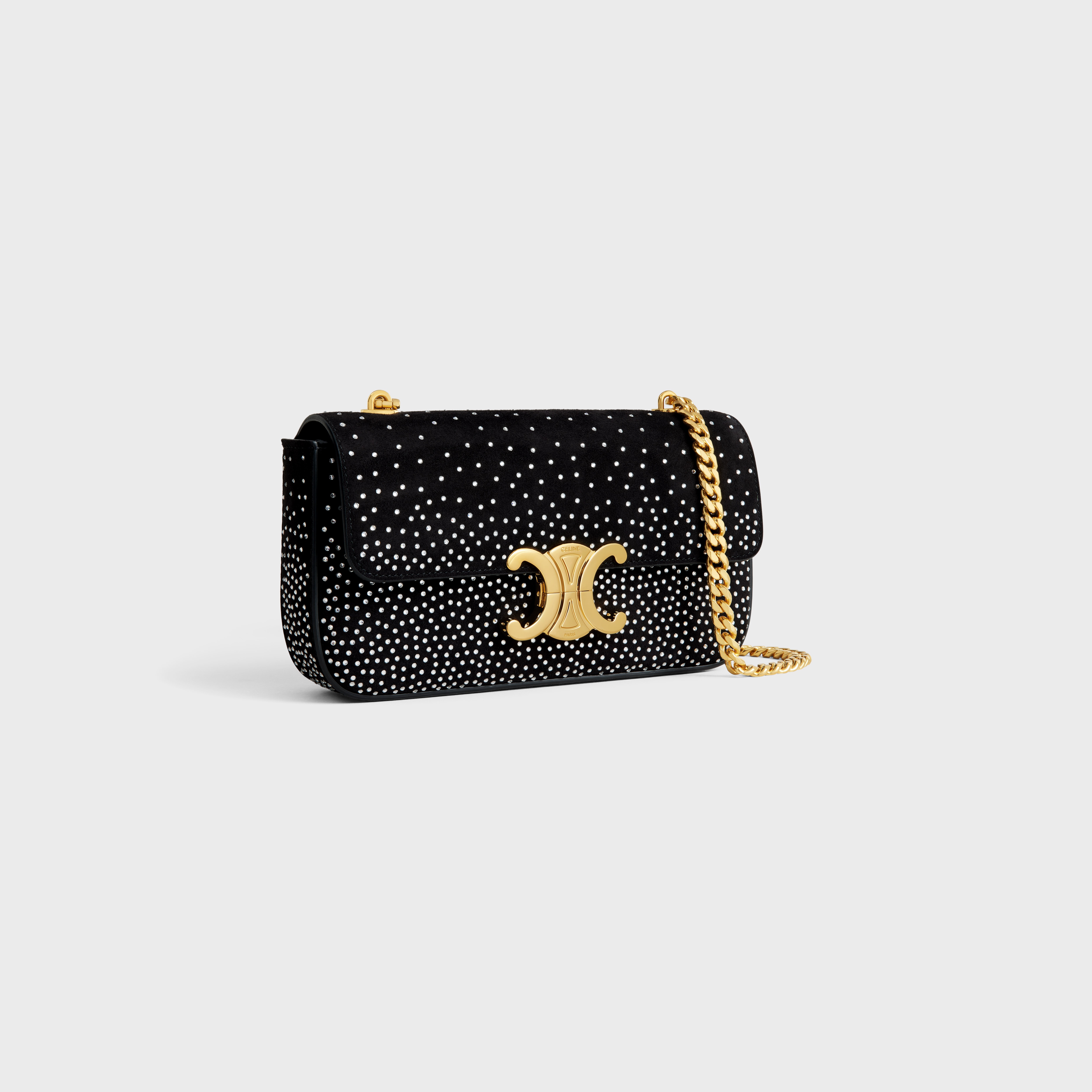 CHAIN SHOULDER BAG CLAUDE in SUEDE GOATSKIN WITH STRASS - 2