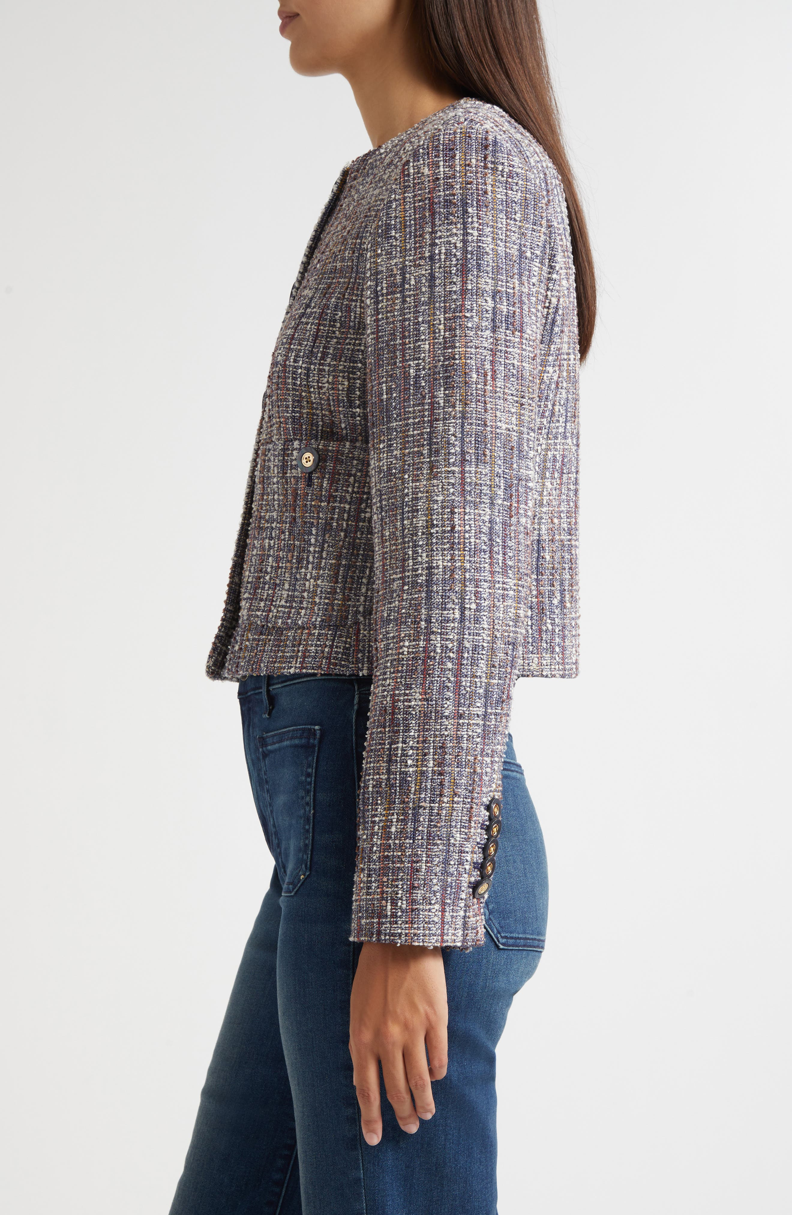 Veronica Beard Andrea Cotton Blend Tweed Jacket in Navy Multi at Nordstrom - 3