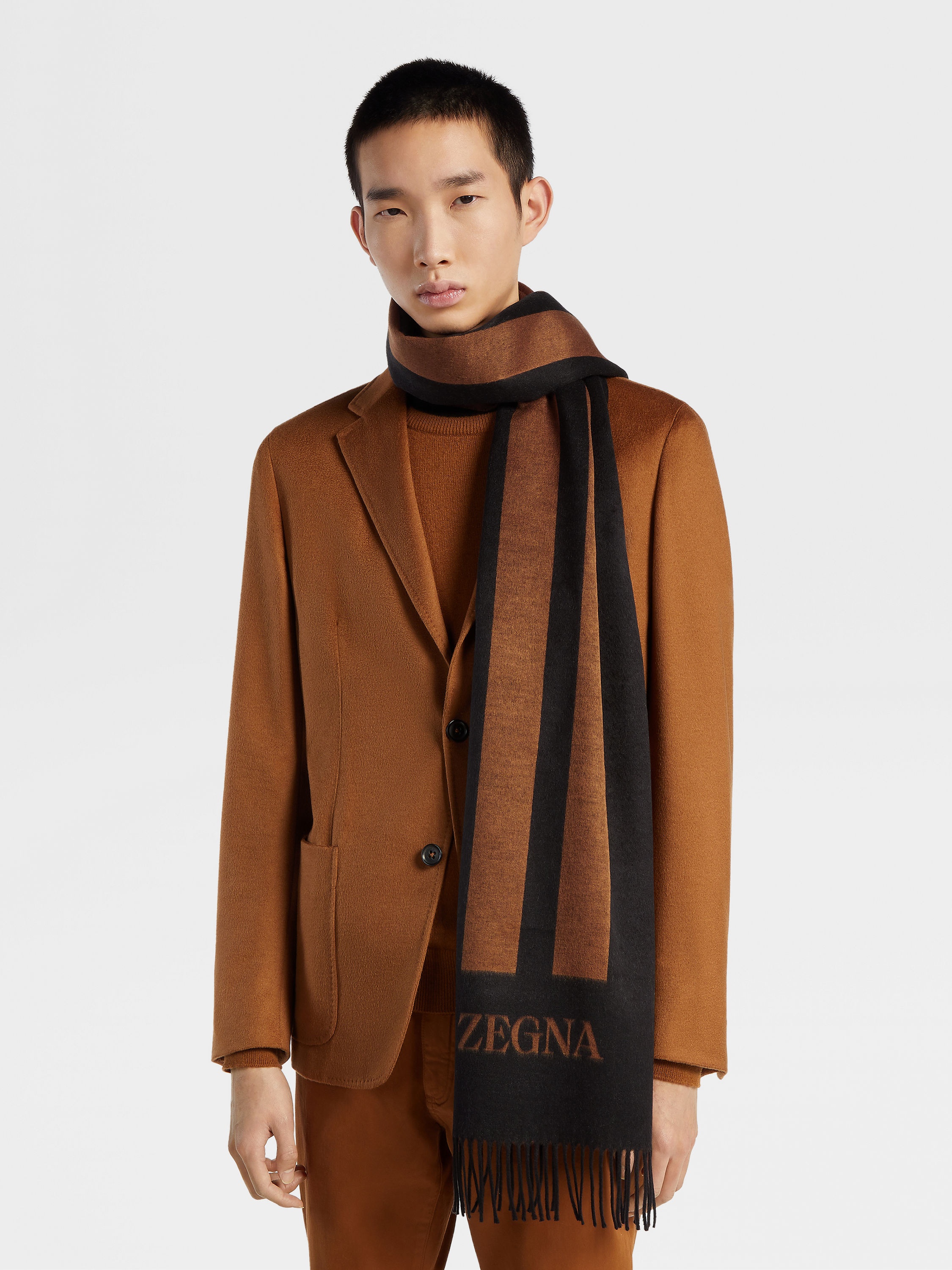 BLACK AND FOLIAGE ZEGNA SILK SCARF - 3