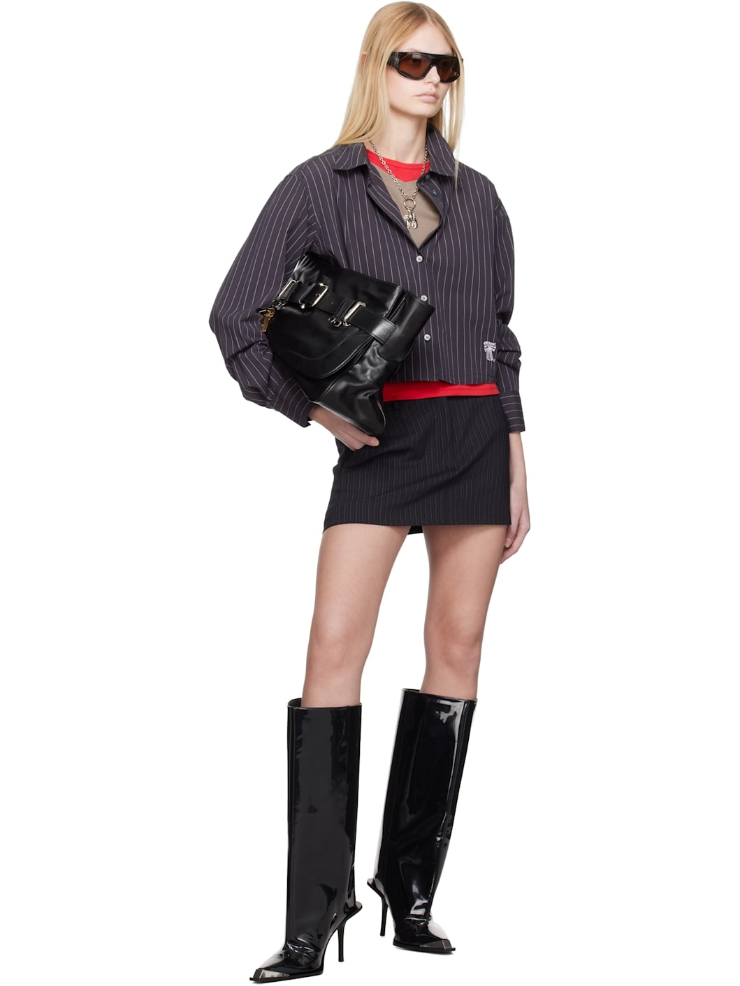 Black Pinstripe Miniskirt - 4