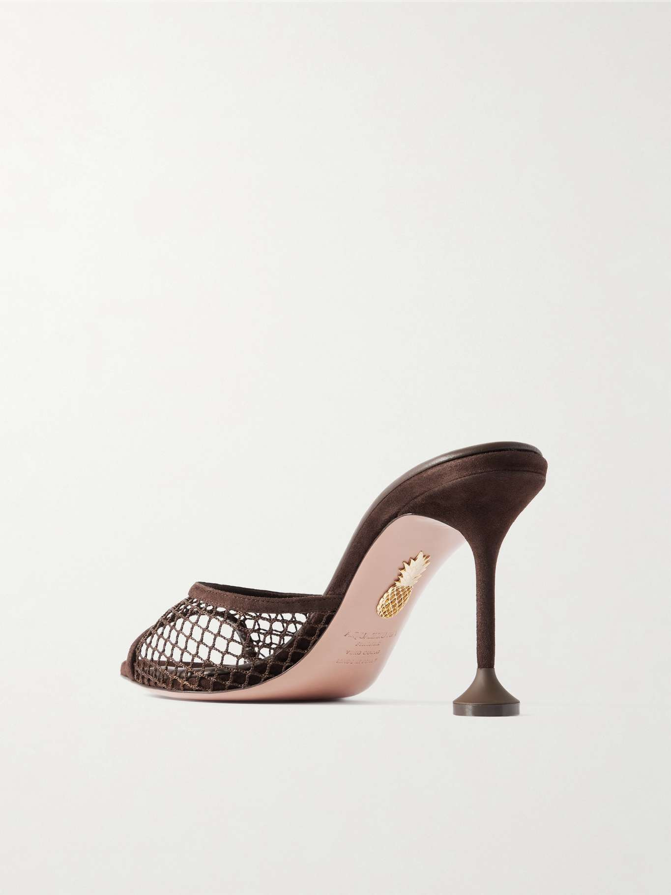 Bisous 85 suede-trimmed fishnet mules Chocolate - 3