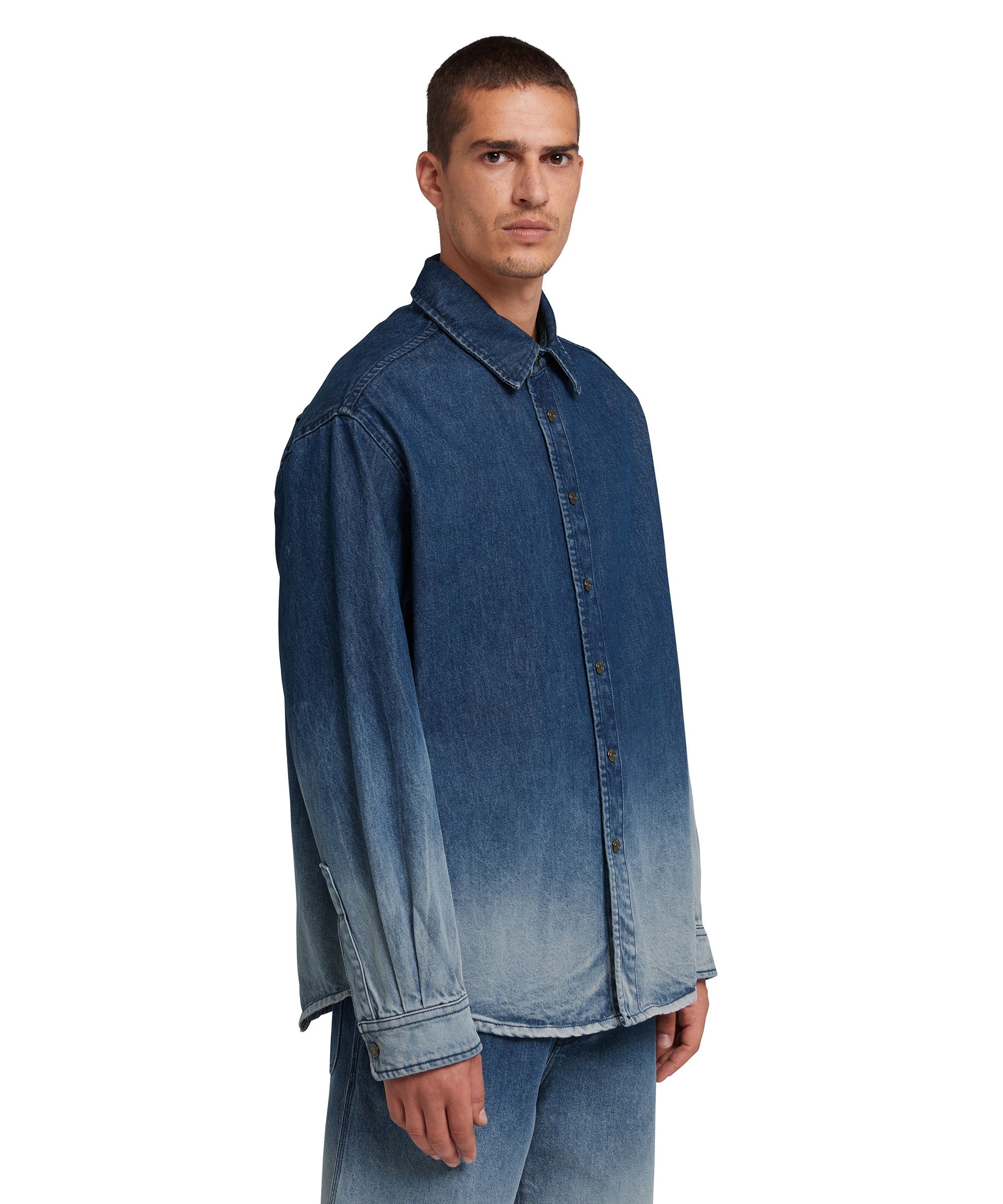 Blue denim shirt with faded treatment - 4