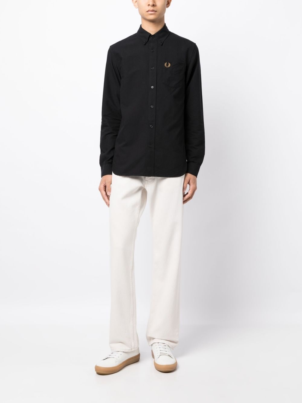 logo-embroidered cotton shirt - 3