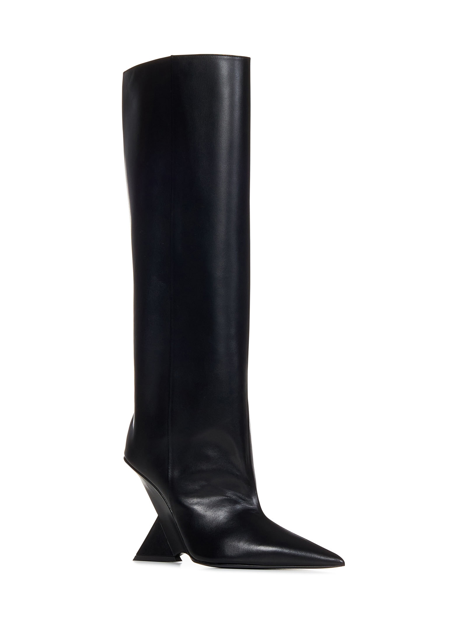 'Cheope' tube boot in black calf leather with pyramidal wedge. - 3