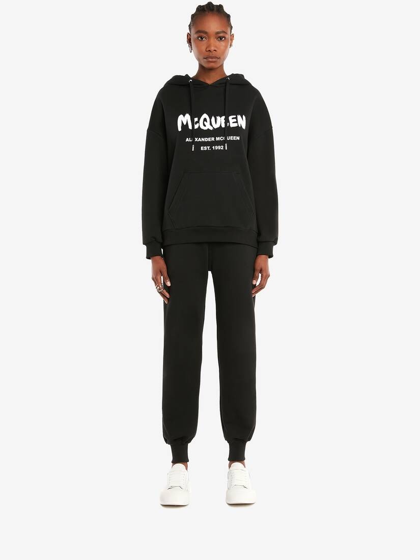 Mcqueen Graffiti Hooded Sweatshirt in Black/white - 2