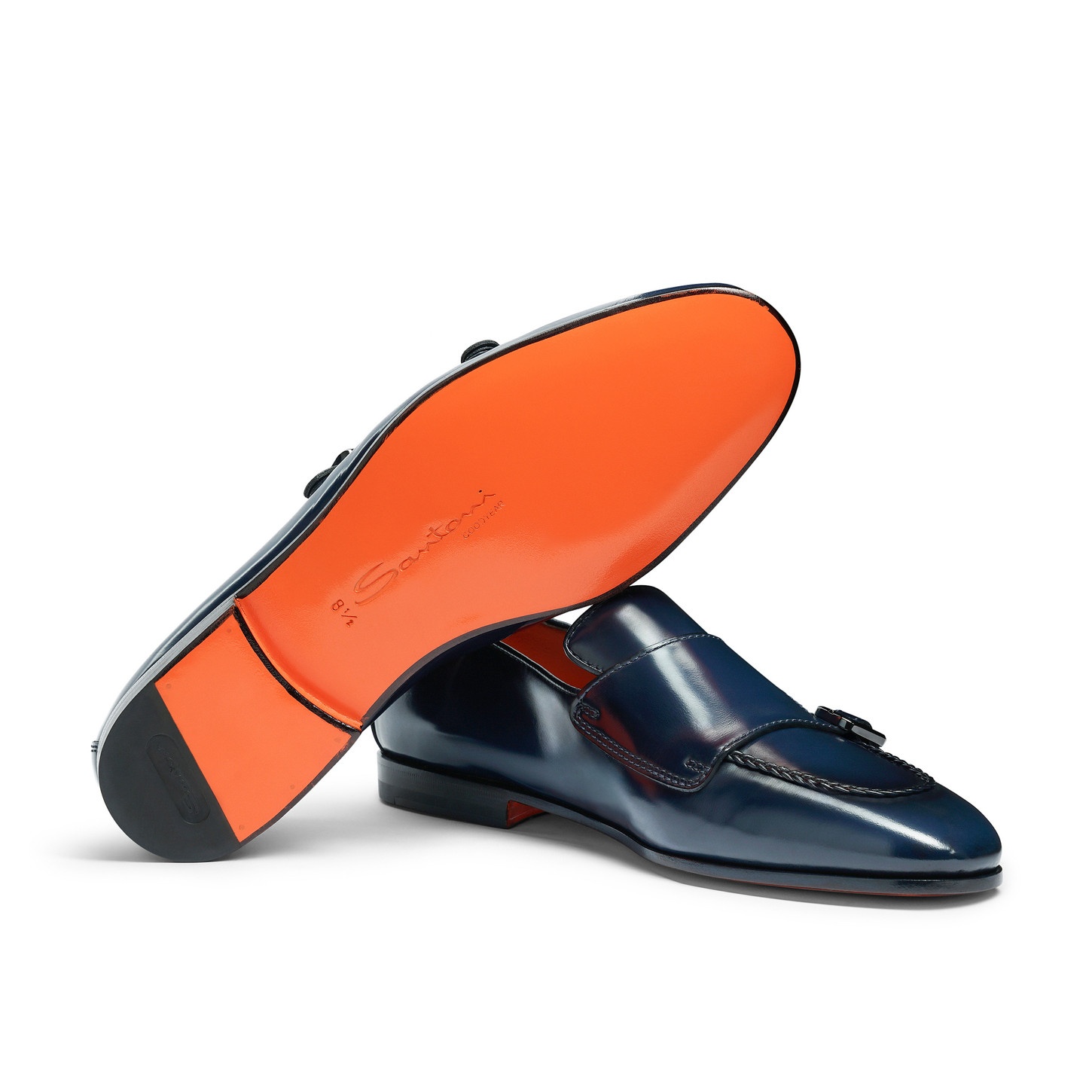 Men’s blue leather double-buckle loafer - 4