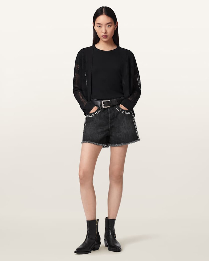 ALLSAINTS HEIDI HIGH WAISTED STUD DENIM SHORTS outlook
