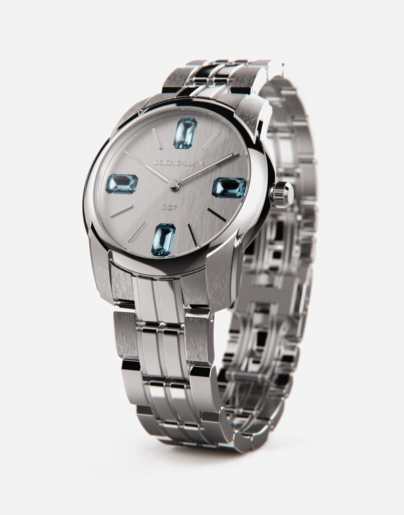 DG7Gems steel watch with light blue topazes 3
