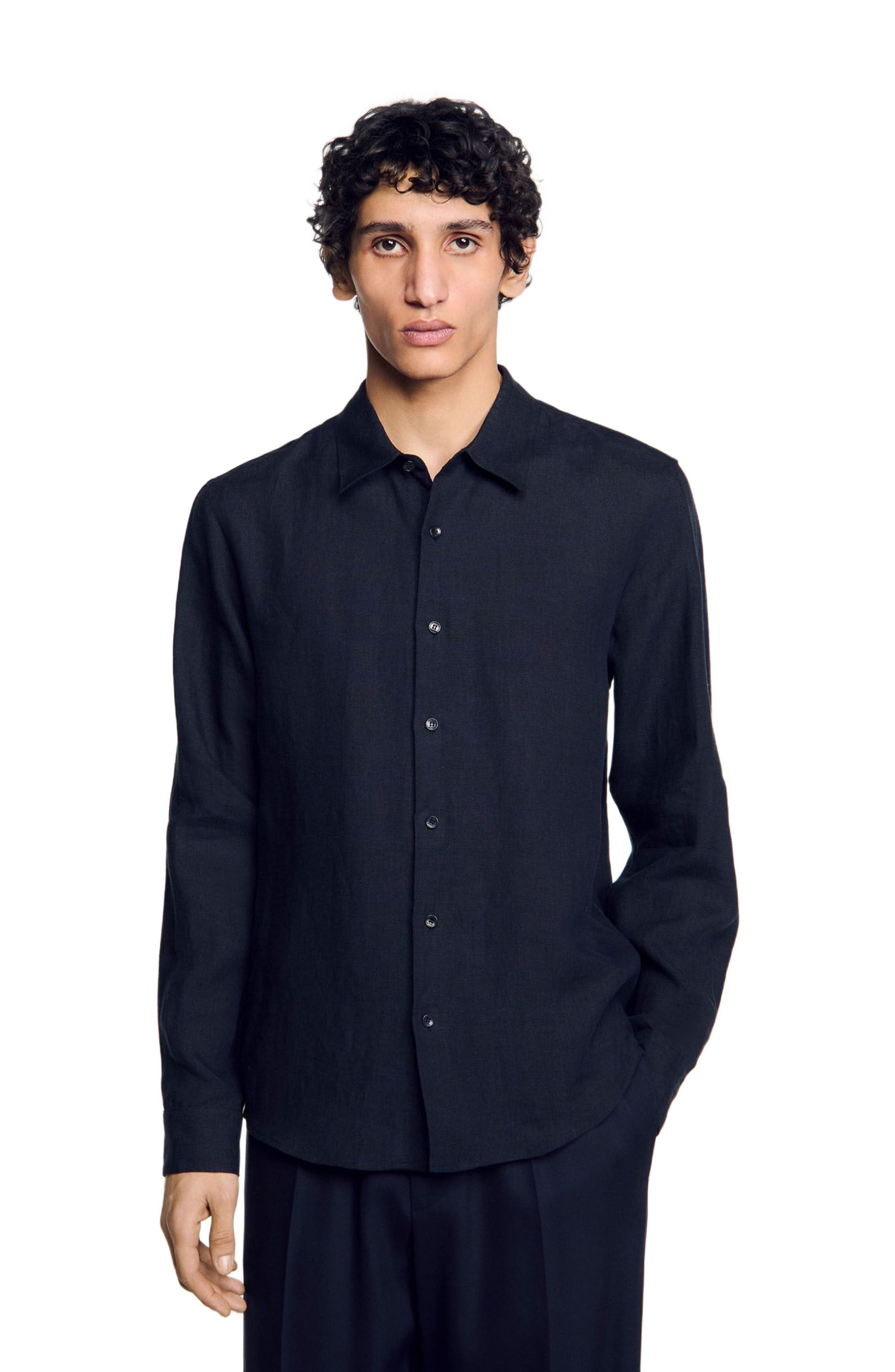 SANDRO Linen shirt in Navy Blue at Nordstrom - 3