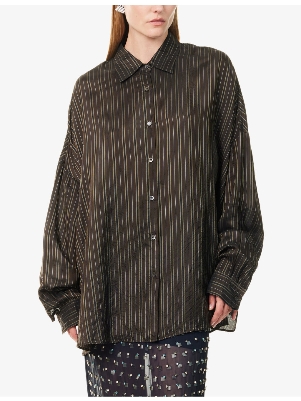 Casia Oversized Stripe-Print Crepe Shirt - 3