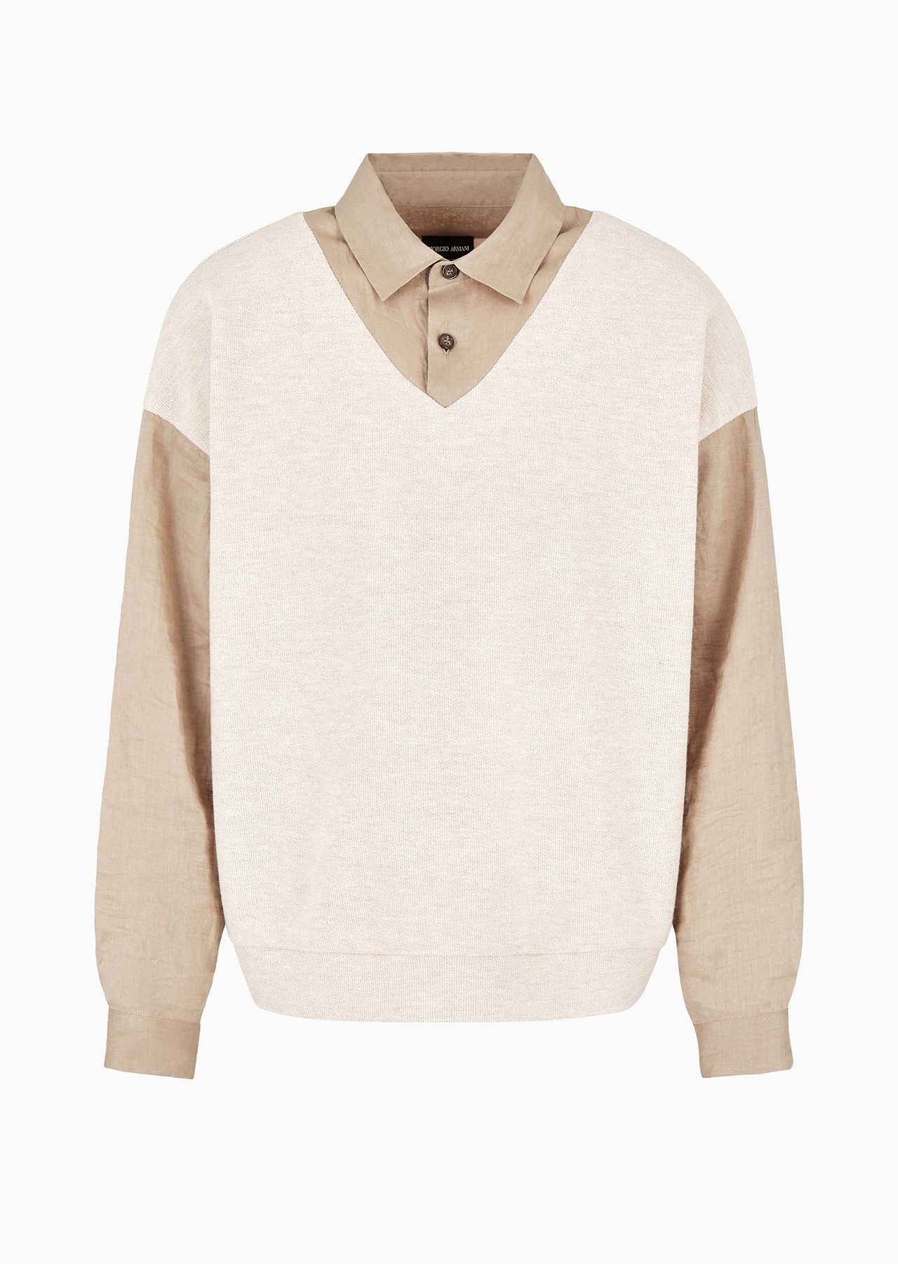Long-sleeved, cotton and wool polo shirt - 1