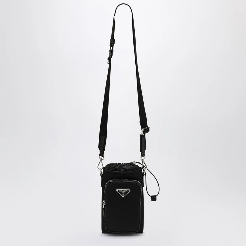 Prada Black Re-Nylon Phone Case With Shoulder Strap Men - 1