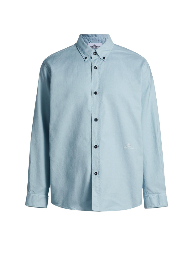 Men's Logo-Embroidered Cotton Button-Down Shirt - Dust Blue 1
