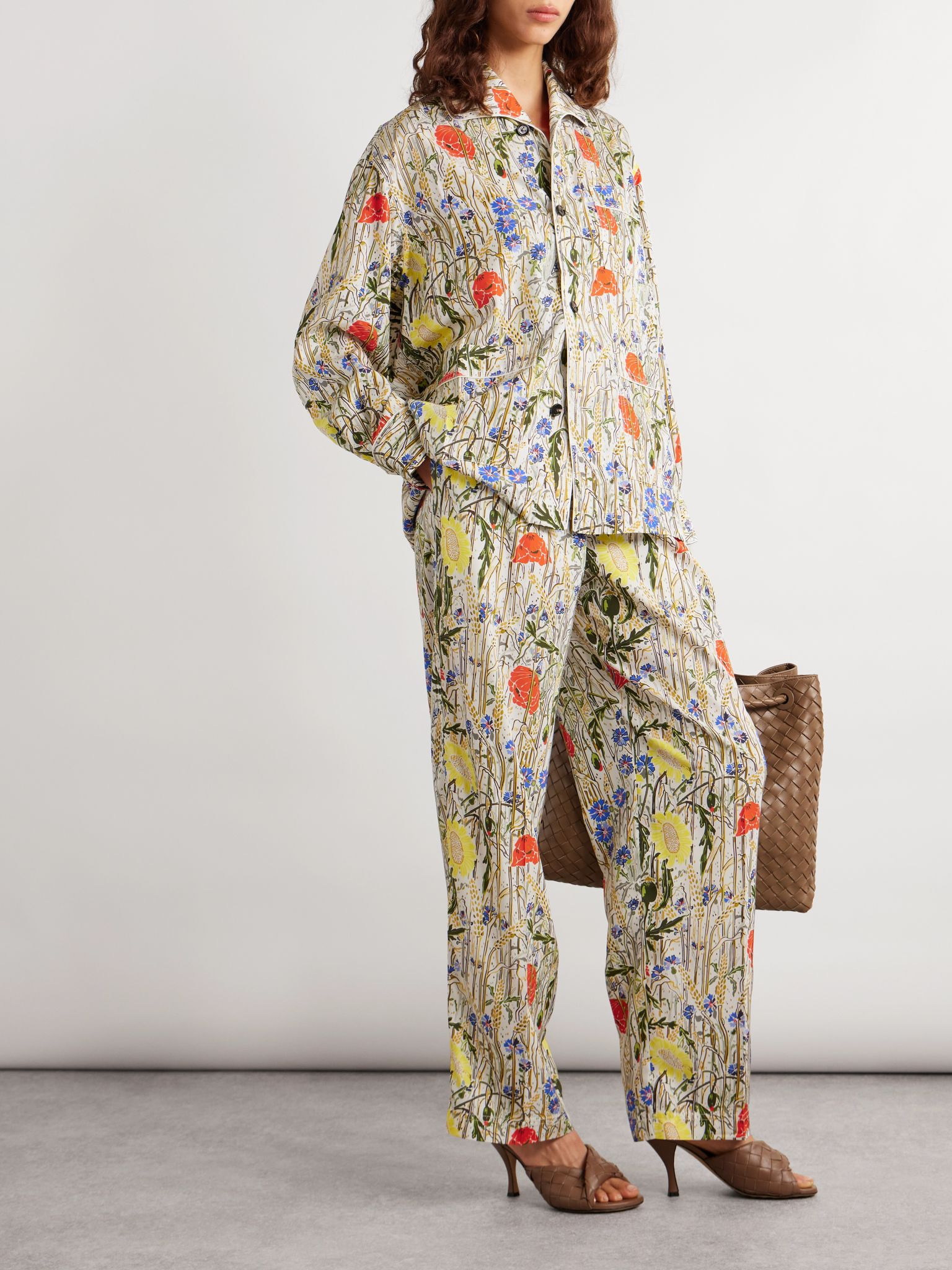 Floral-print satin-twill shirt and pants set Multi - 2