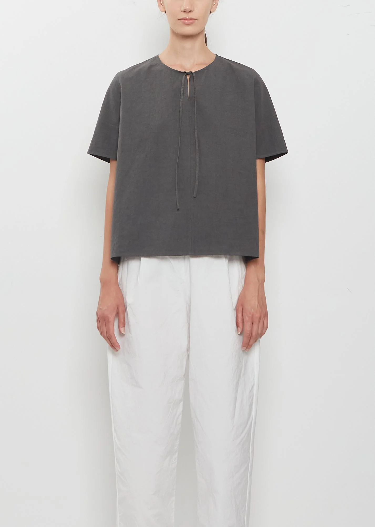 Boxy Ribbon Japanese Cotton Linen Top - 1