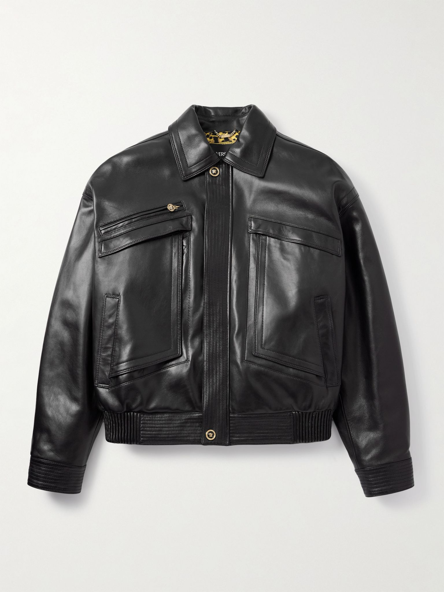 Leather Bomber Jacket Black - 1