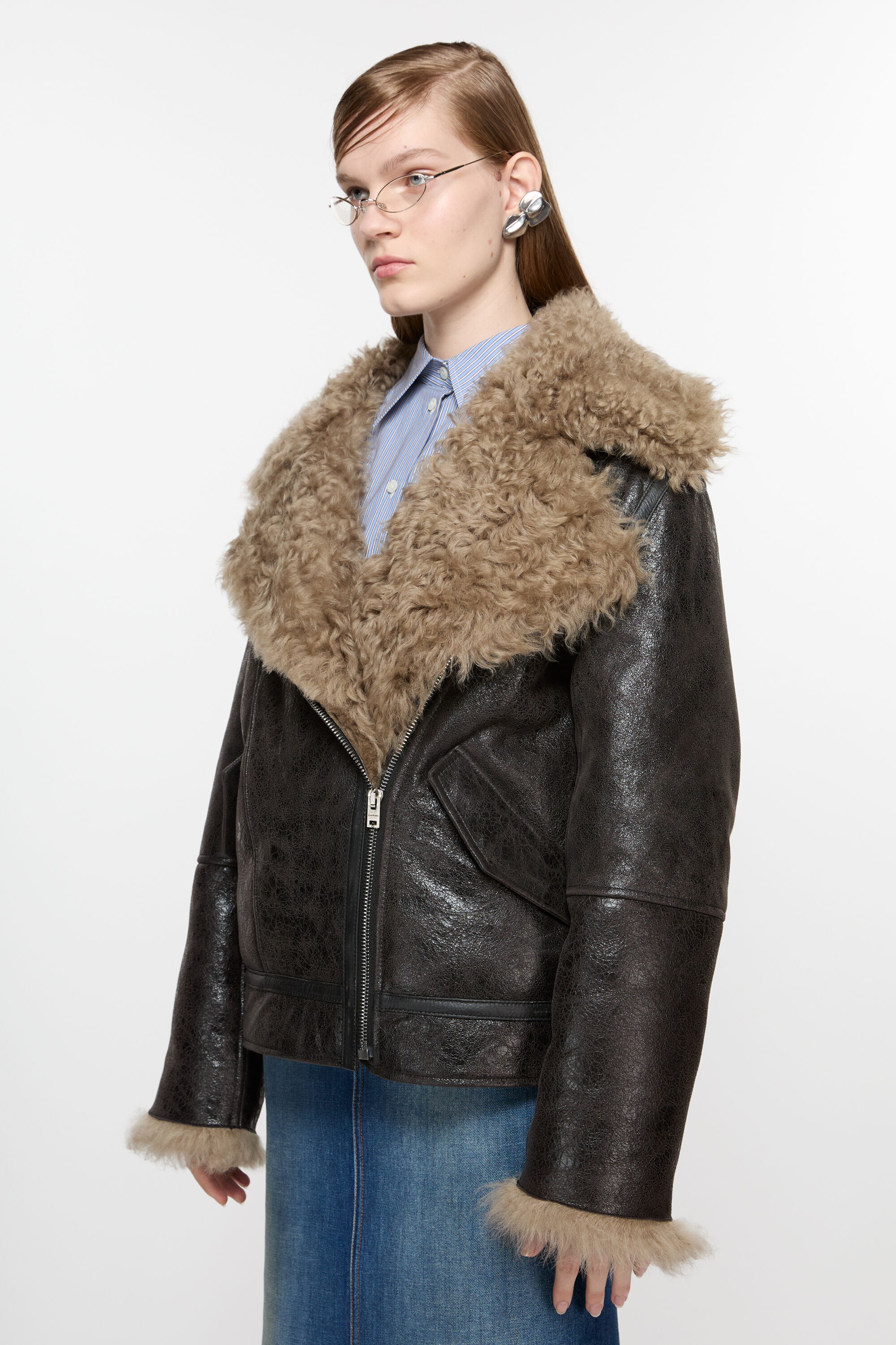 Leather shearling jacket - Dark grey - 3