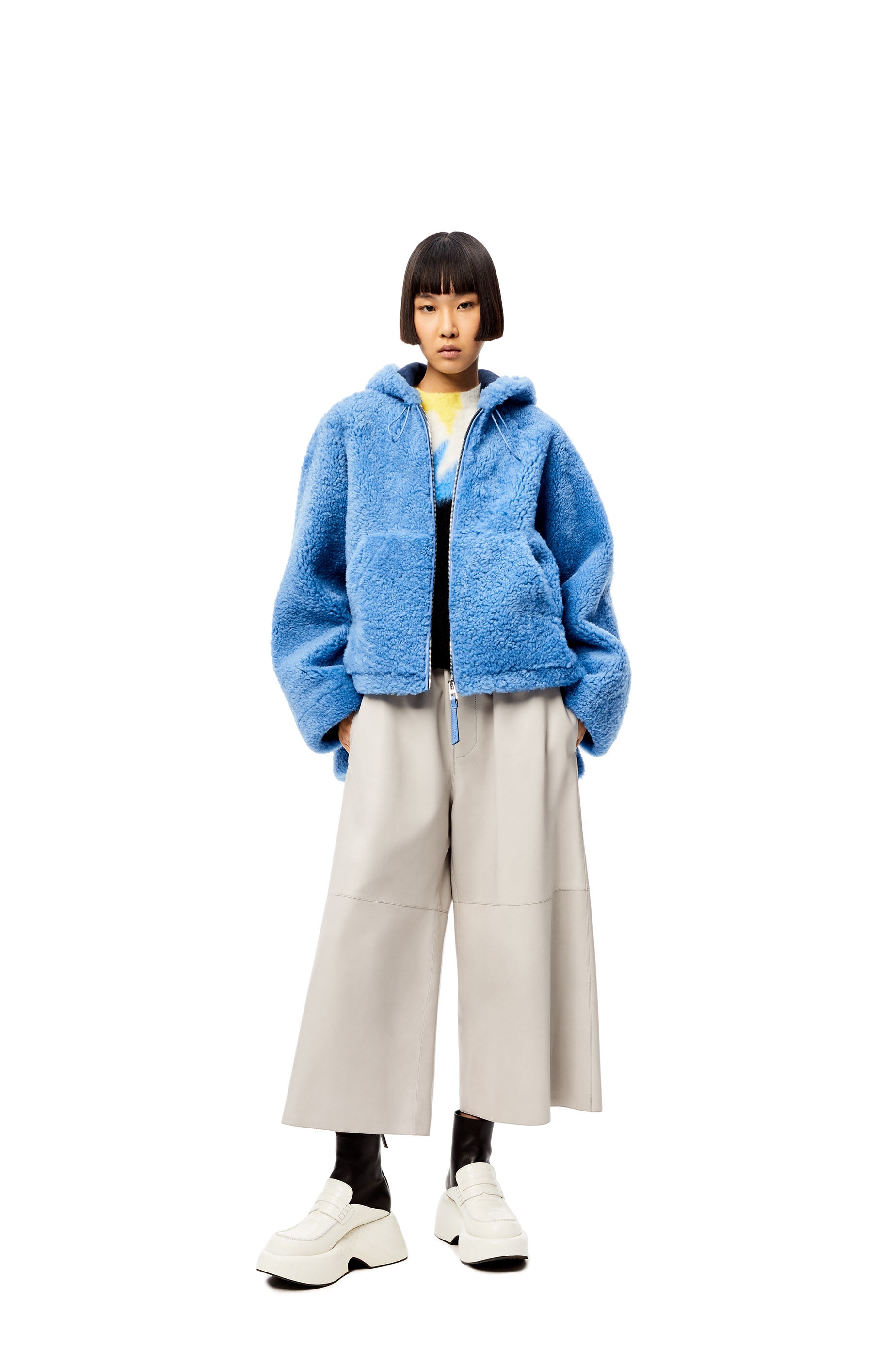 Hooded zip jacket in shearling - 2