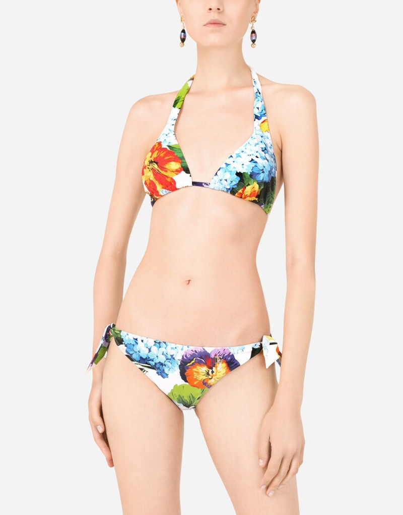 Hydrangea-print padded triangle bikini 4