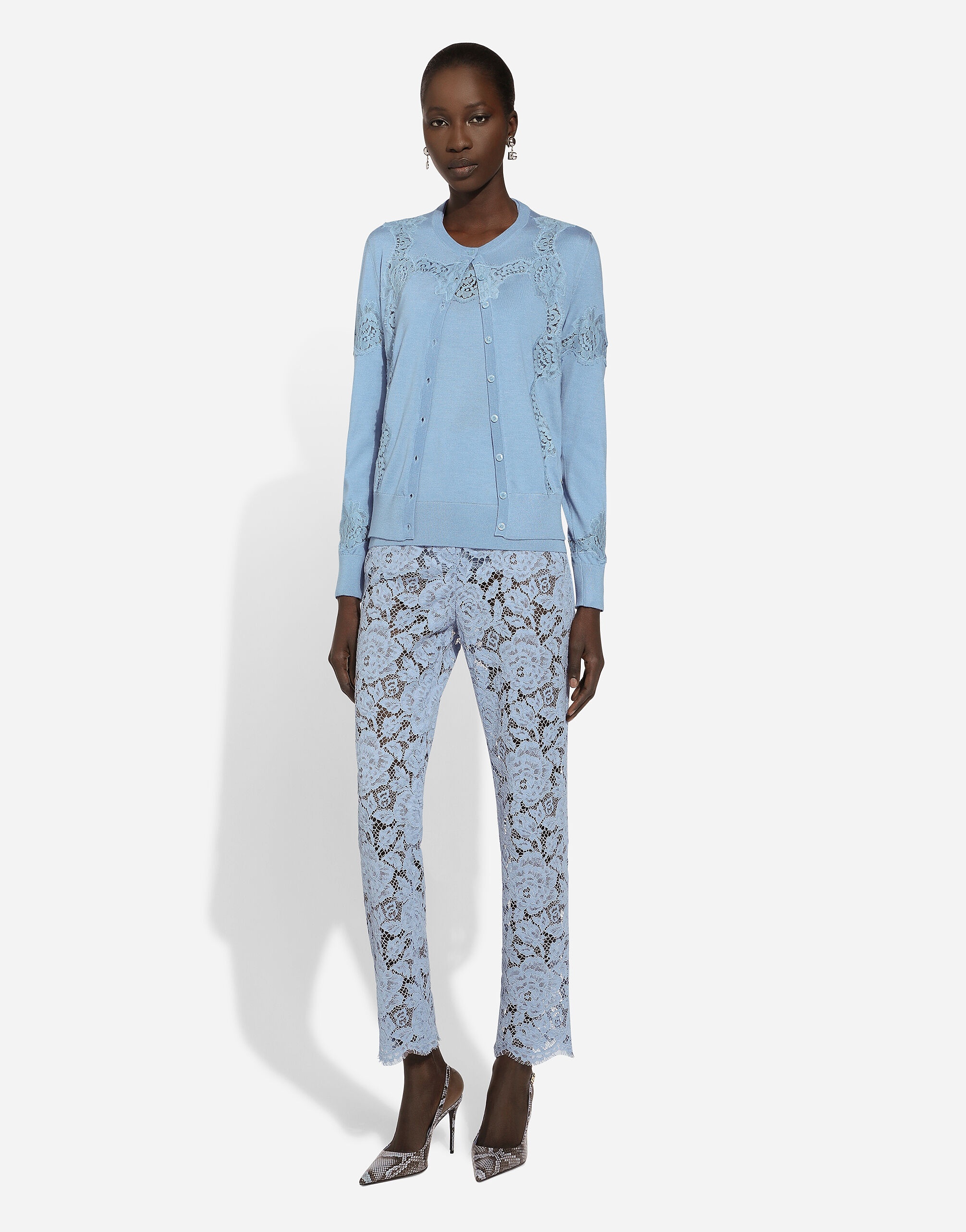 Cashmere and silk cardigan with lace inlay - 2