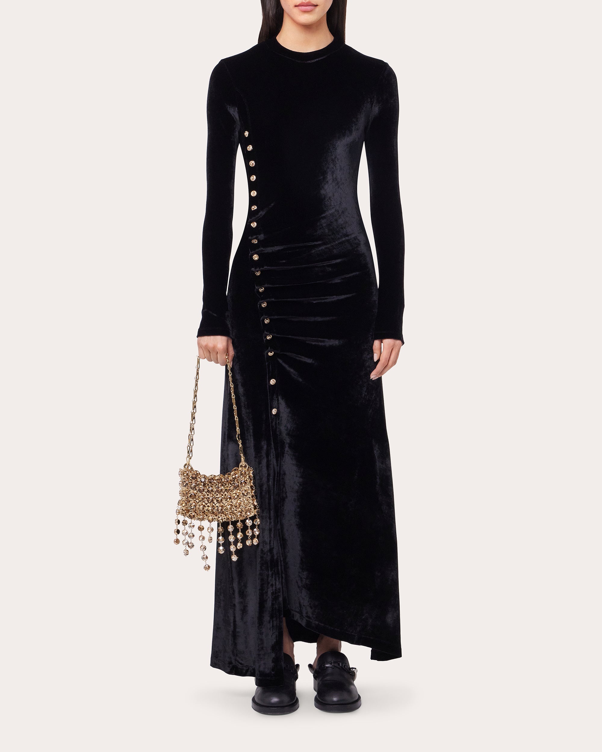 Velvet Asymmetric Drape Midi Dress - 2