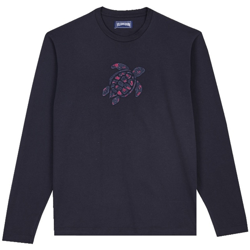 Men Embroidered Turtle Cotton T-Shirt Solid 1