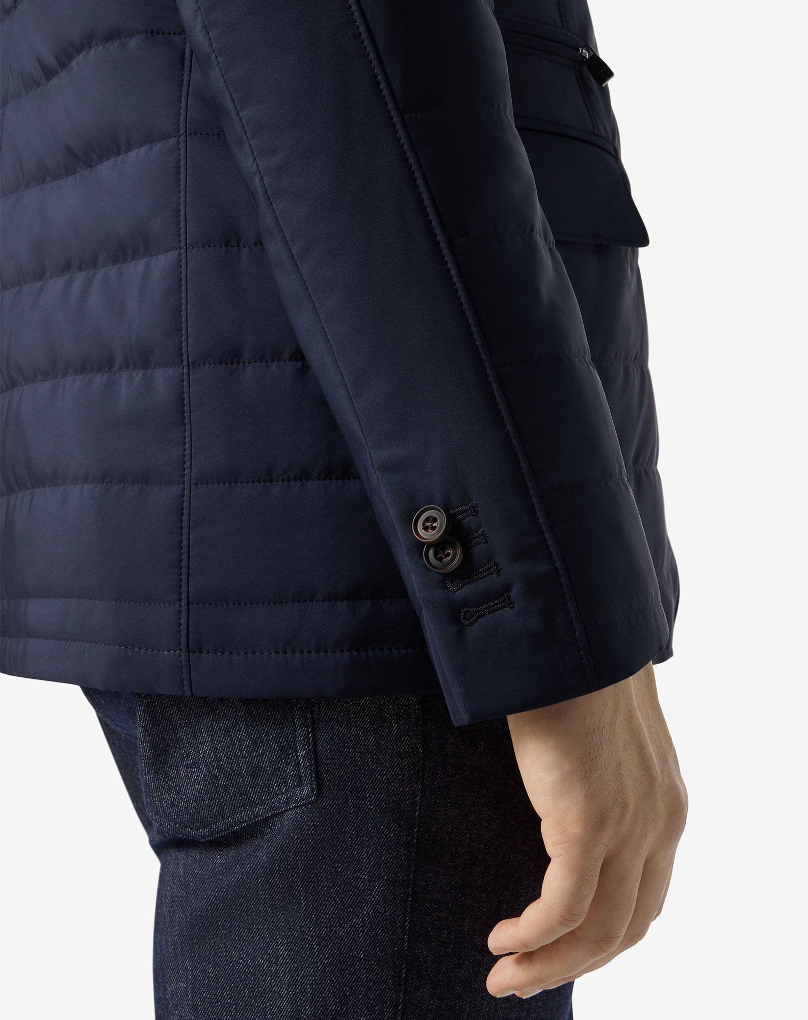 Blue techno poplin quilted jacket with detachable vest - 5