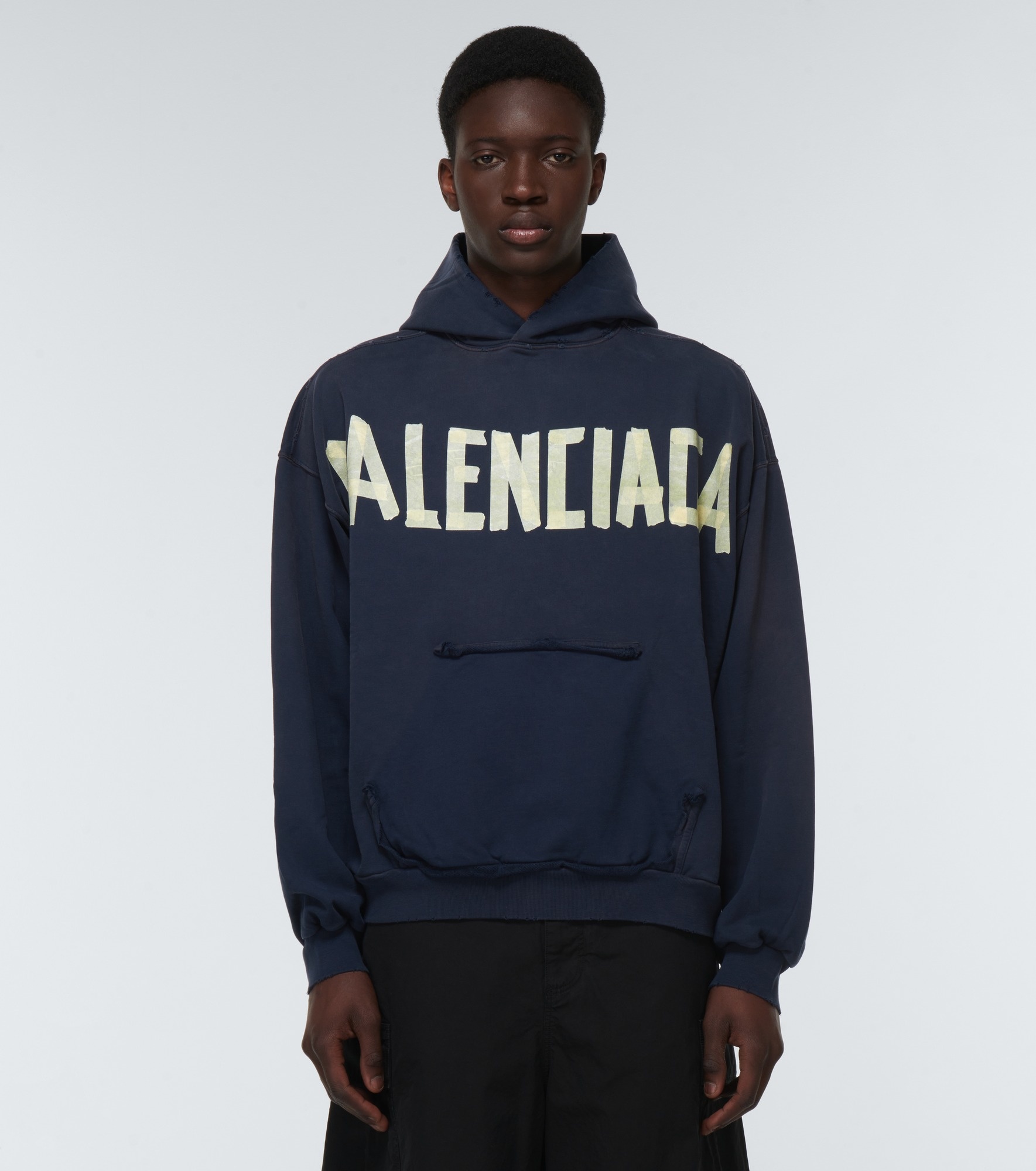 Tape logo cotton jersey hoodie - 3