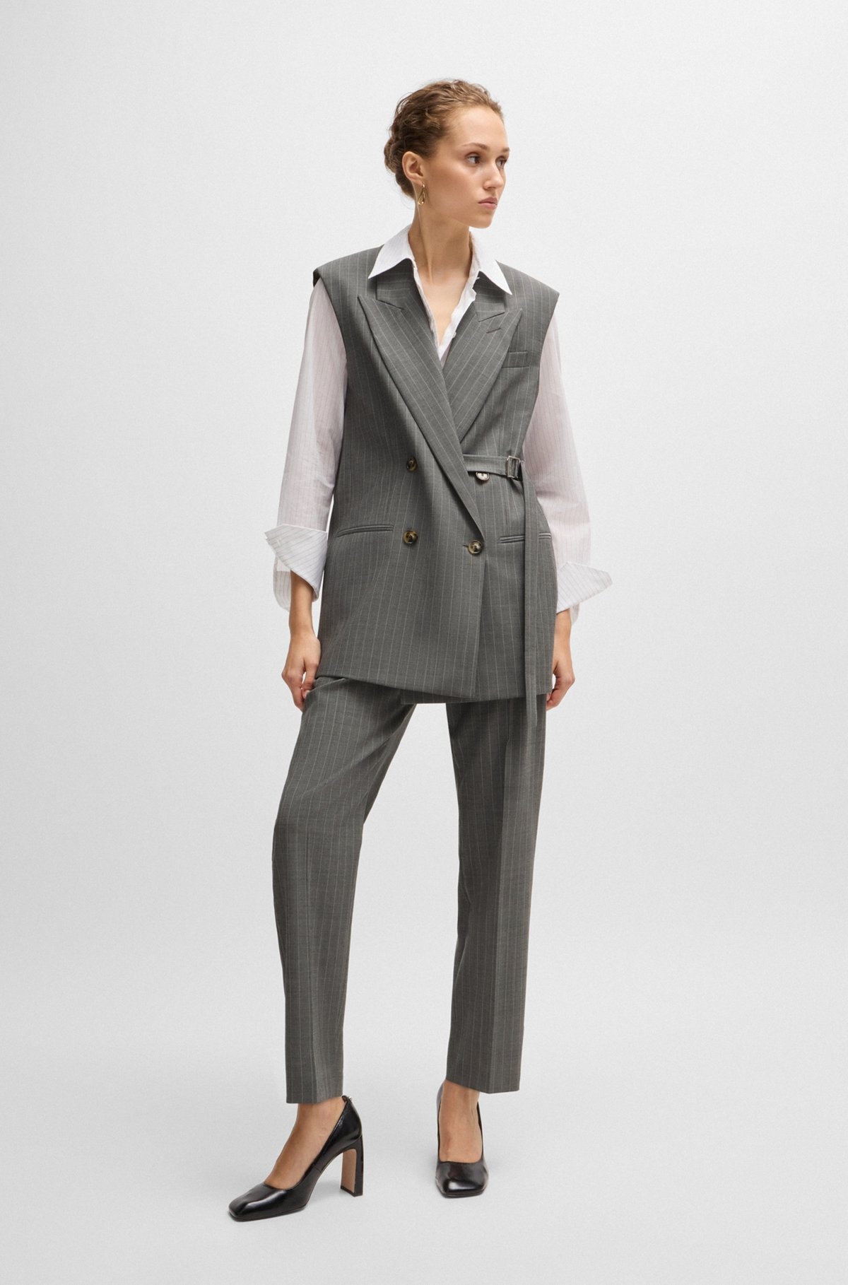 LONGLINE DOUBLE-BREASTED WAISTCOAT IN STRIPED WOOL - 3