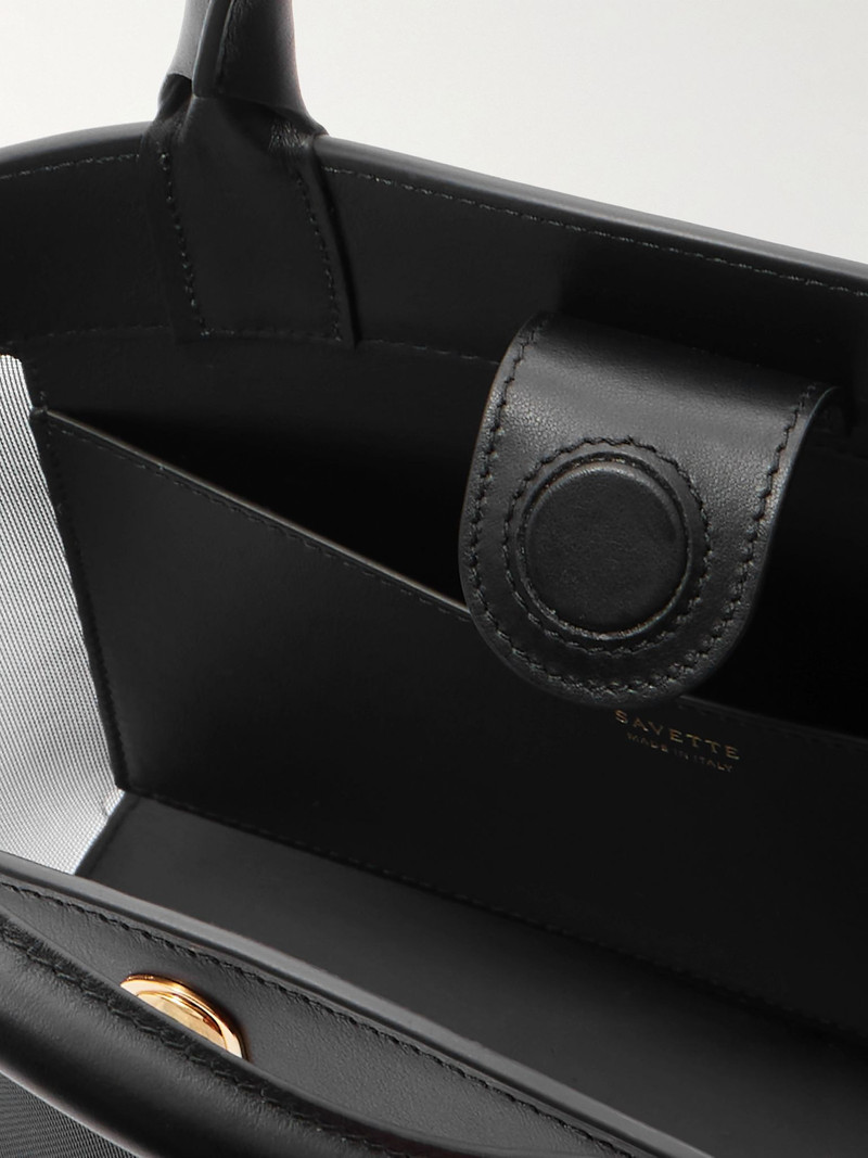 Tondo leather-trimmed mesh tote Black 5