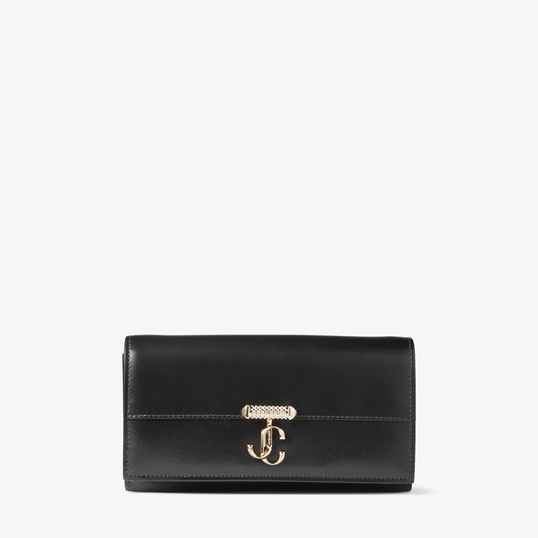 JIMMY CHOO Edie Wallet ヴィンテージ メタリックレザーwallet Edie Wallet With Chain | Black Vintage Metallic Leather Mini