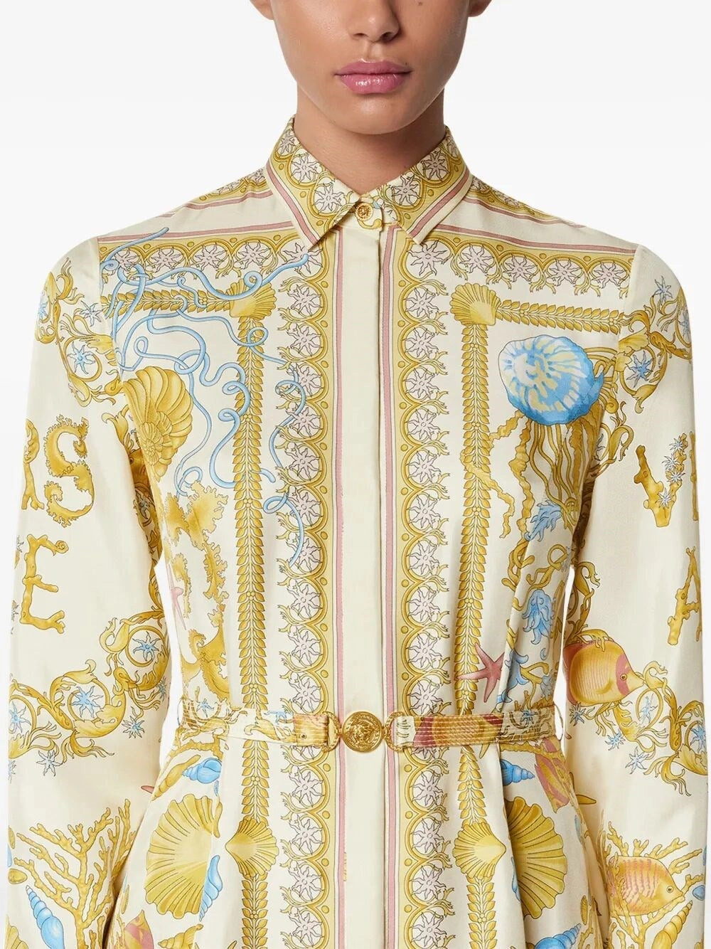 Versace Women Dress `Underwater Barocco Foulard` On Silk Twill - 4