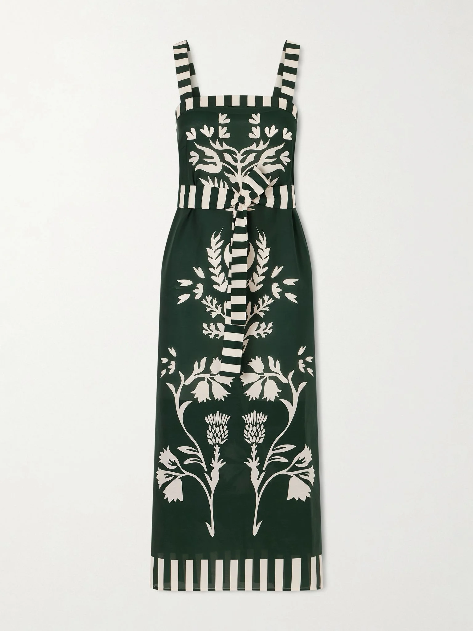 Lakshya belted printed cotton and silk-blend midi dress Green - 1