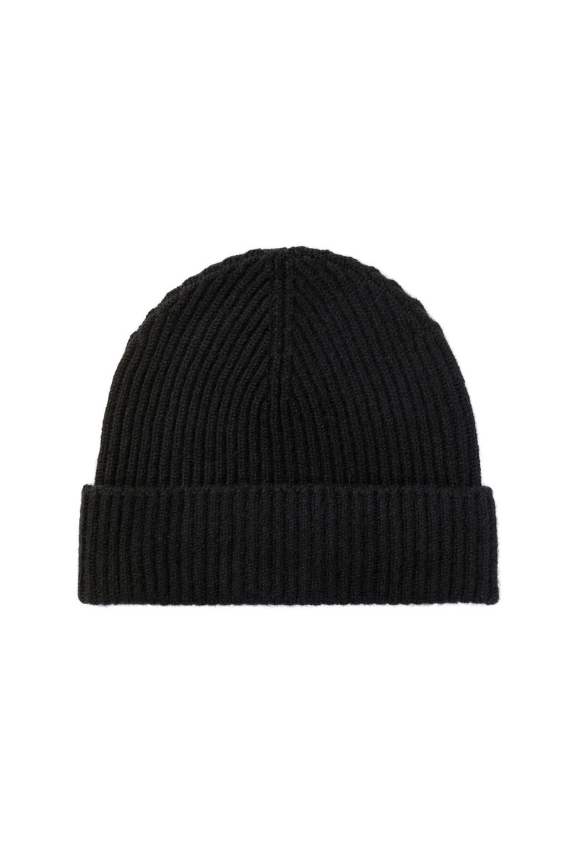 Ribbed Black Cashmere Beanie 1