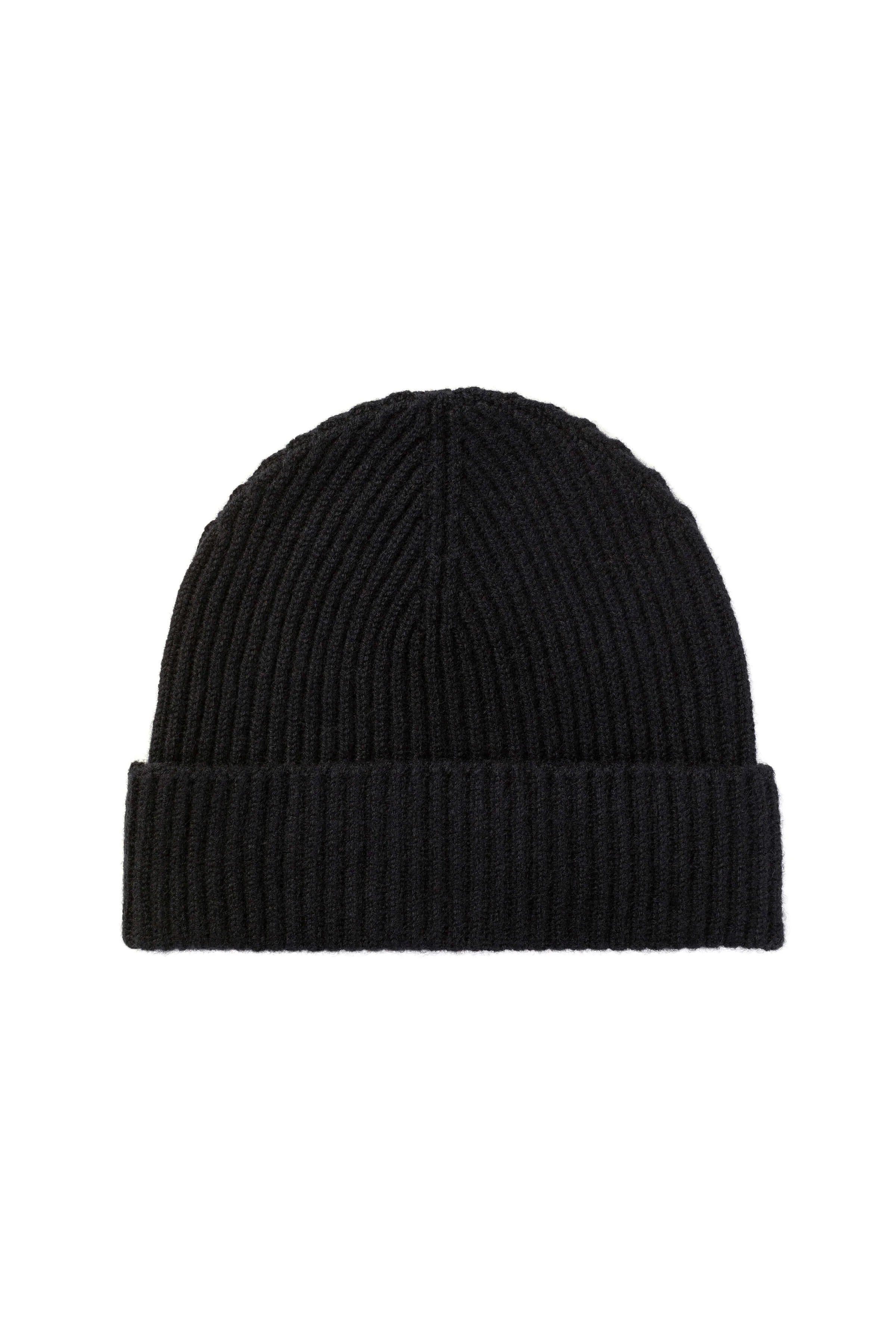 Ribbed Black Cashmere Beanie - 1