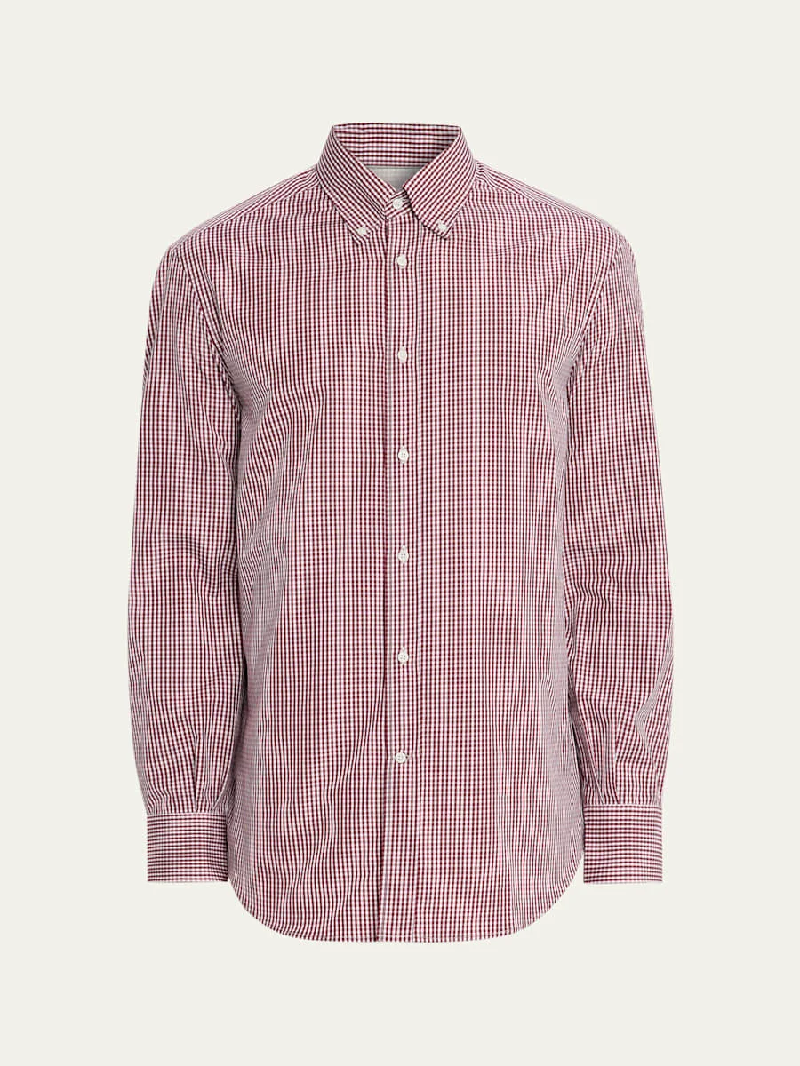 Men's Micro-Gingham Button-Collar Sport Shirt - 1