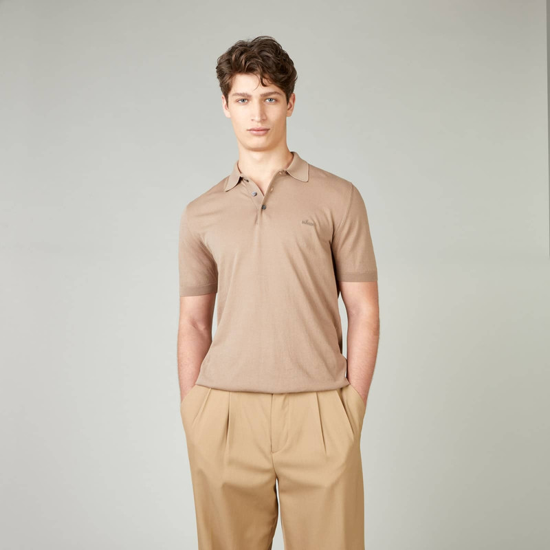 Polo Shirt in Cotton Knit Beige 3