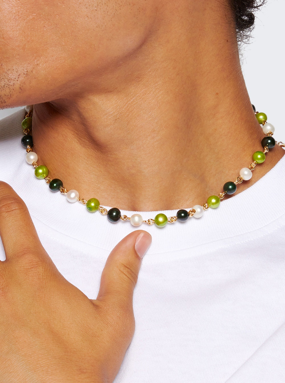 The Single Multi Green Freshwater Pearl Necklace Yellow Gold - 2