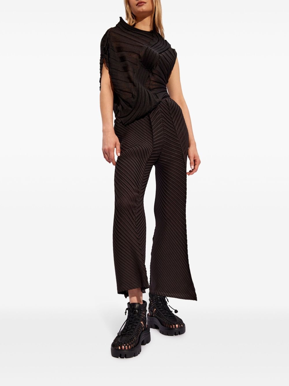 asymmetric plissé crop top - 2