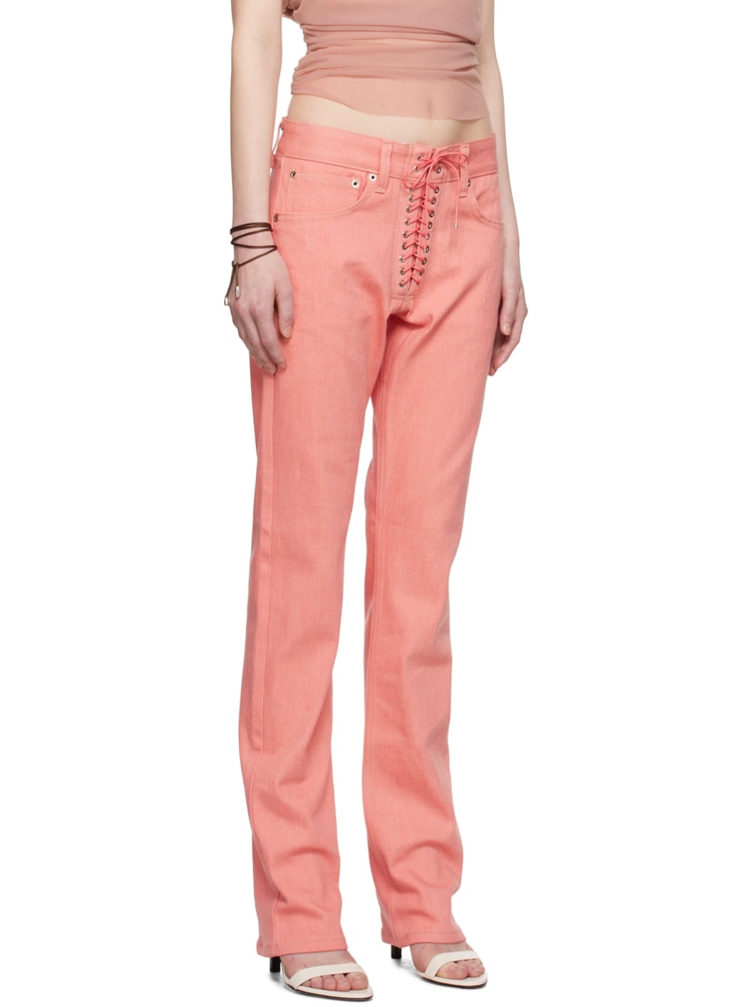 Pink Lace-Up Jeans - 2