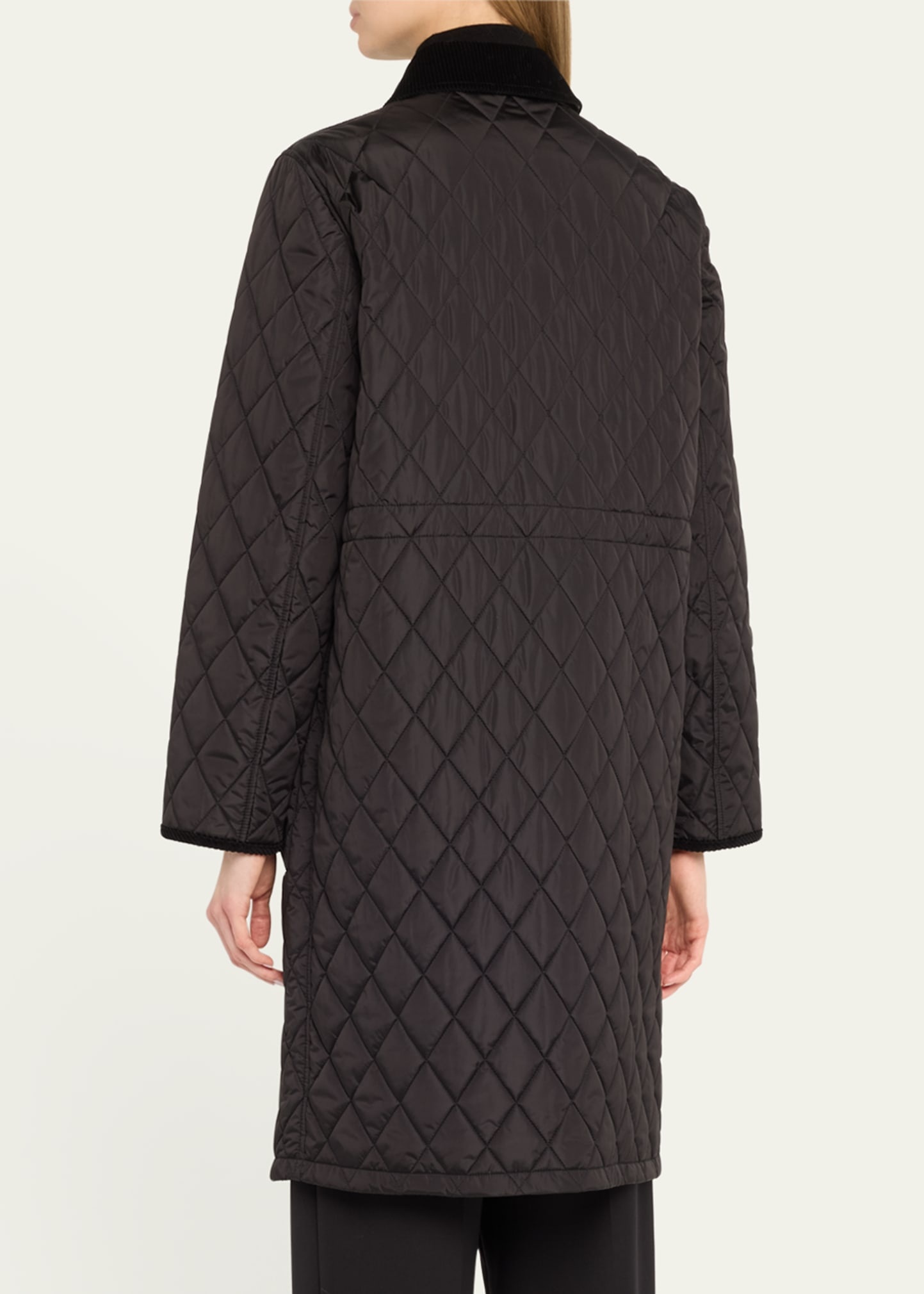 Corduroy-Collar Quilted Long Jacket - 3