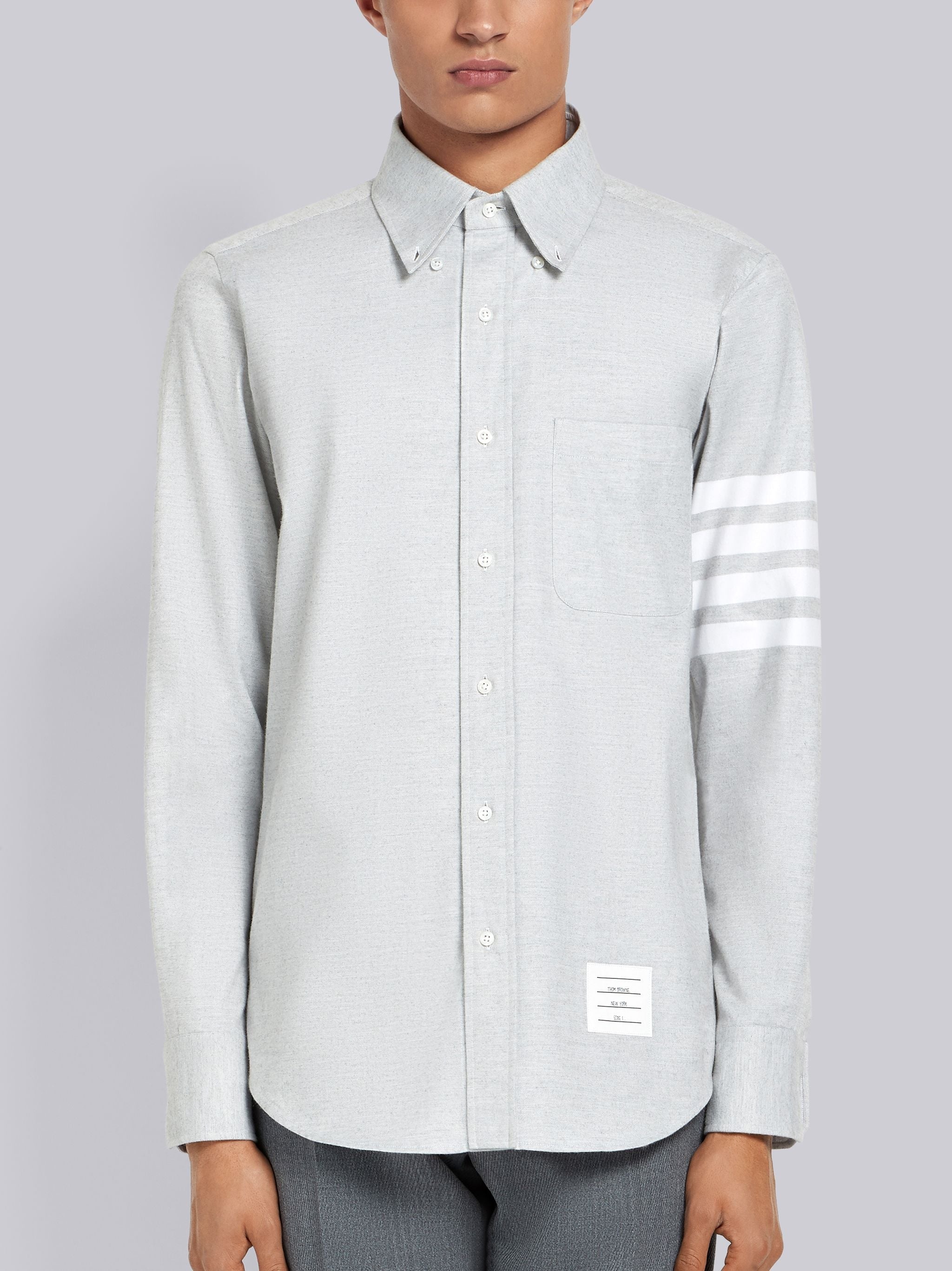 Light Grey Solid Flannel Shirting 4-bar Nametag Straight Fit Shirt - 3