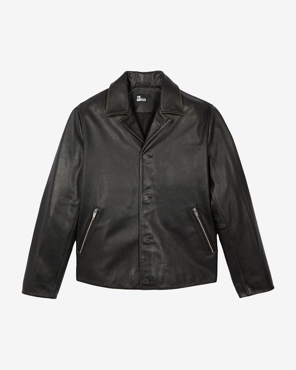 BLACK LEATHER JACKET WITH TAILORED COLLAR - 1