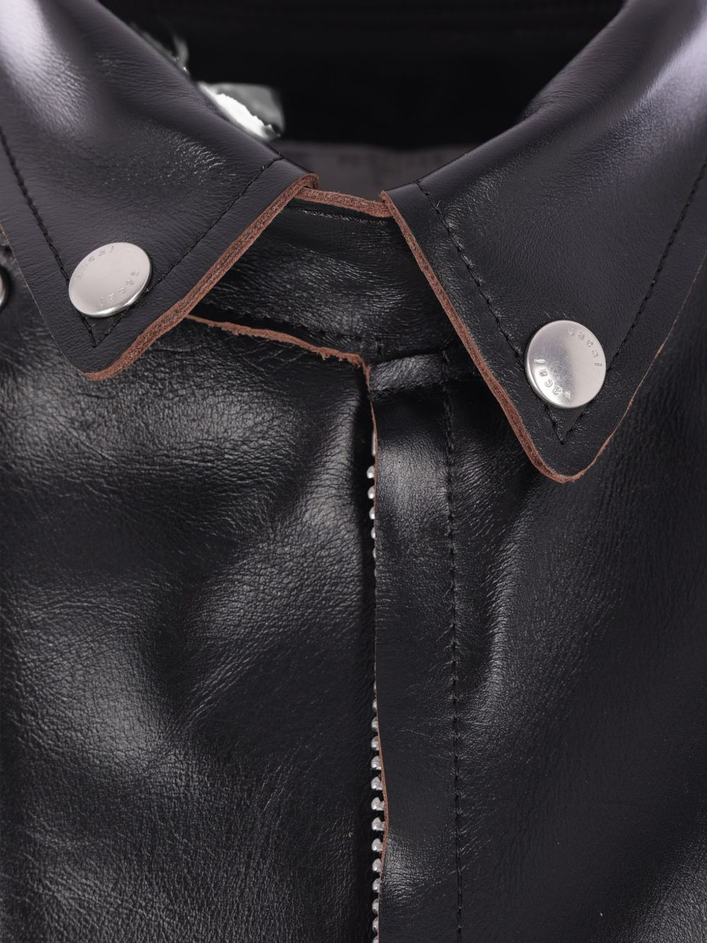 snap-fastening leather jacket - 3