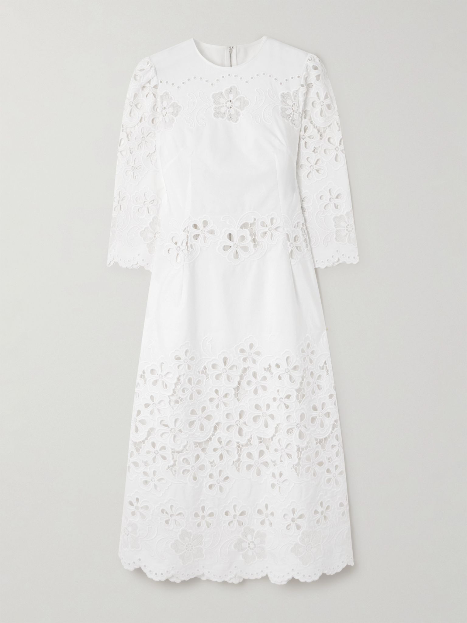 Scalloped broderie anglaise cotton-poplin midi dress White - 1