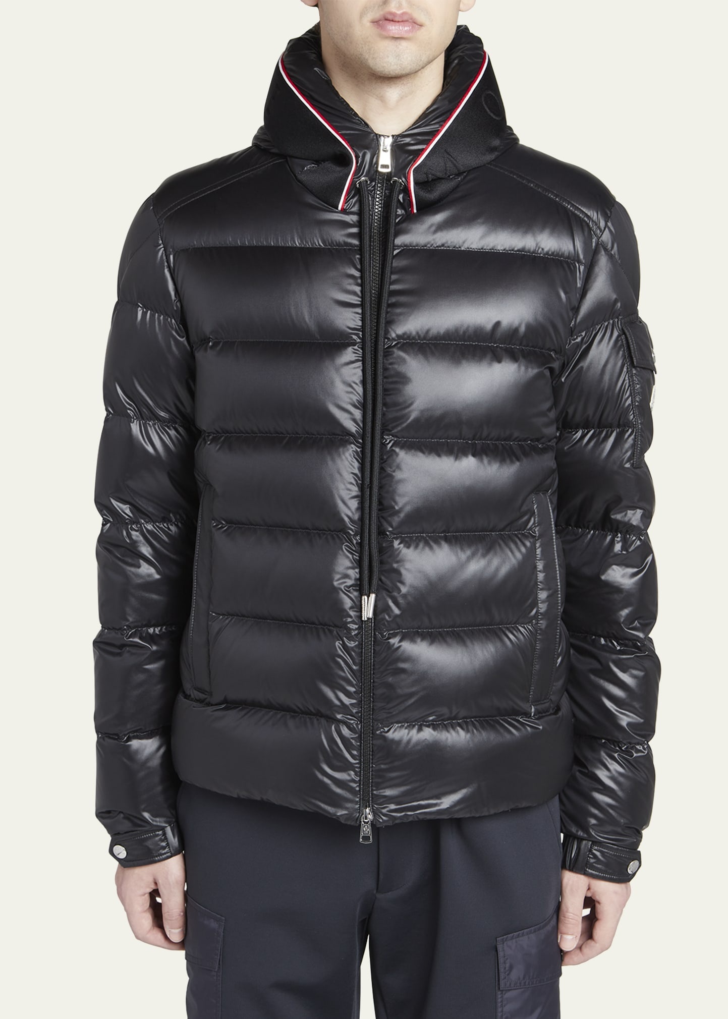 Moncler Men's Nylon Lacque Logo-Tape Puffer Jacket