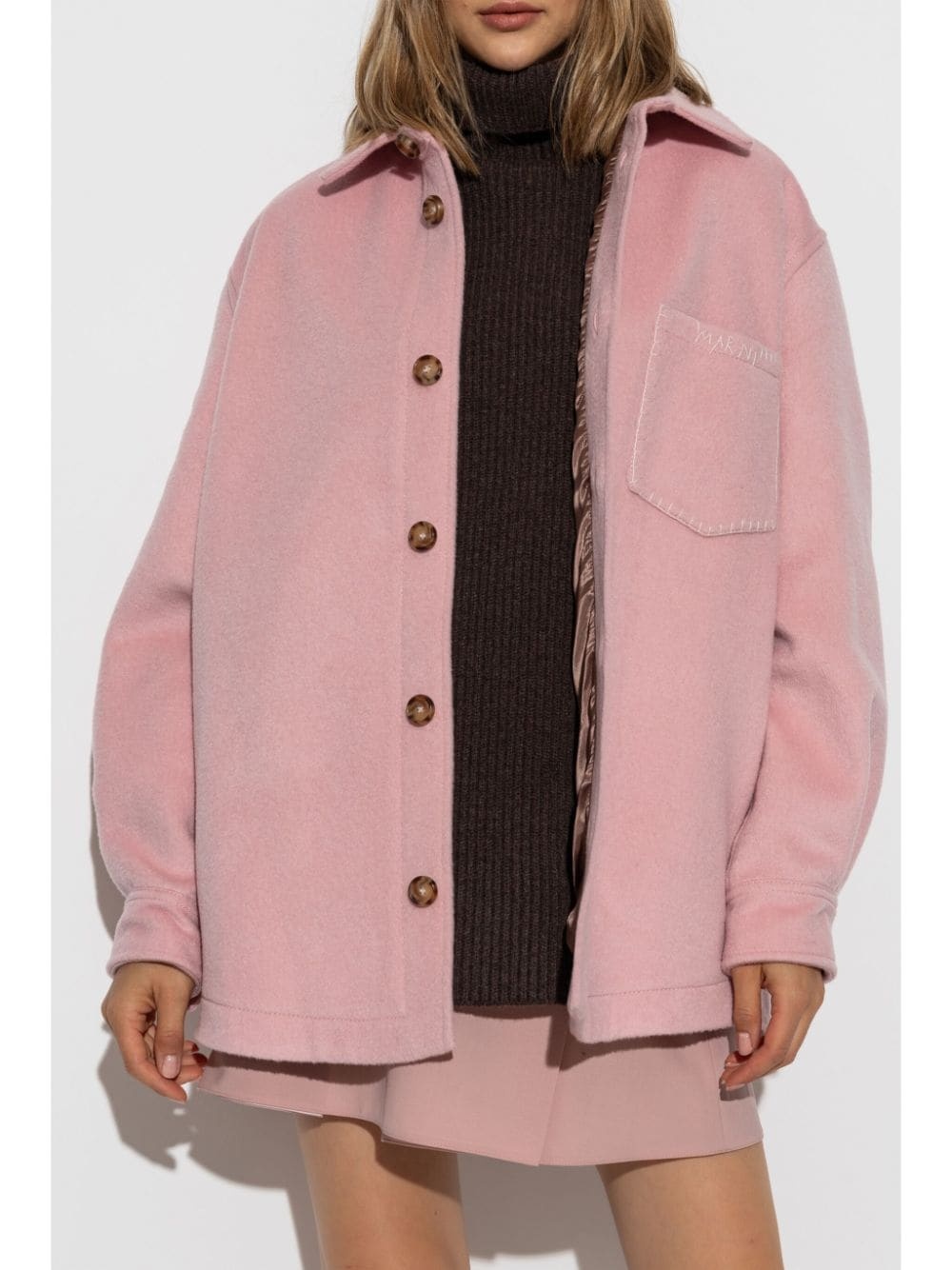 logo-embroidered shirt jacket - 3