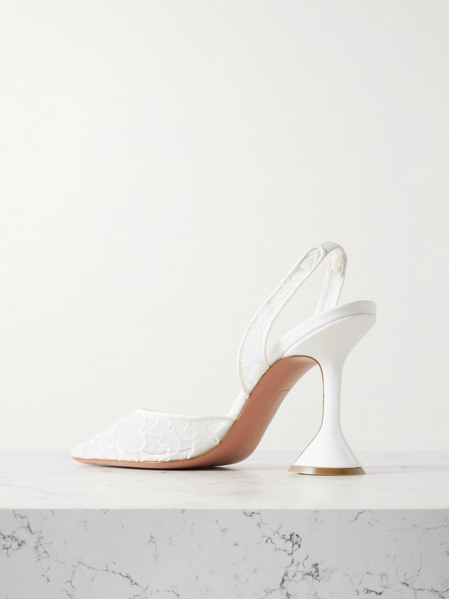 Holli lace and leather slingback pumps Ivory - 3